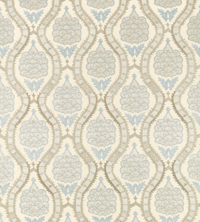 Anar Trellis Fabric by Zoffany Stockholm Blue / Platinum Grey