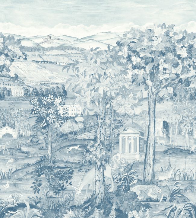 Arcadian Thames Wallpaper mural in Wedgwood Blue by Zoffany | Jane Clayton