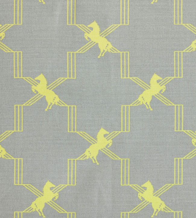 Horse Trellis Fabric by Barneby Gates Acid Yellow On Grey