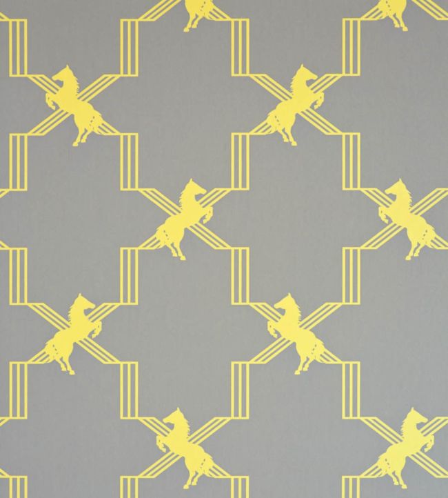 Horse Trellis Wallpaper by Barneby Gates Acid on Grey