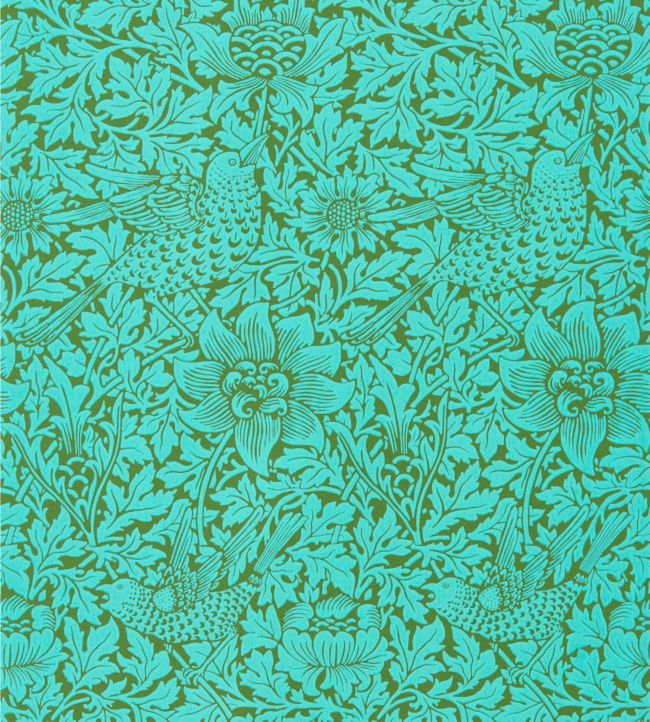 Bird & Anemone Wallpaper by Morris & Co Olive/Turquoise