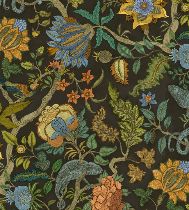 Chameleon Trail Wallpaper by Josephine Munsey Black, Orange and Blue