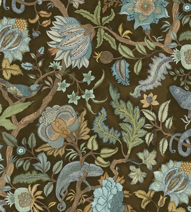Chameleon Trail Wallpaper by Josephine Munsey Dark Brown and Blue
