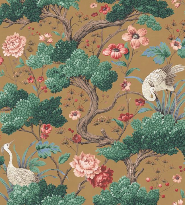 Crane Bird Wallpaper in Mustard by Woodchip & Magnolia | Jane Clayton