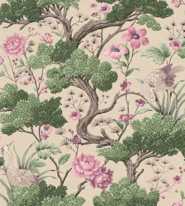 Crane Bird Wallpaper by Woodchip & Magnolia Rose Pink/Cream