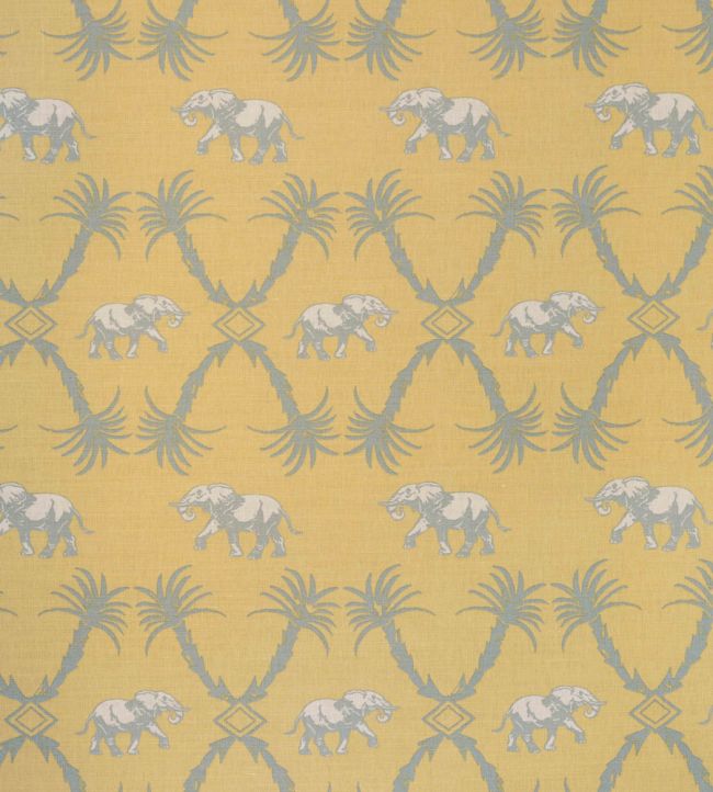 Elephant Palm Fabric by Barneby Gates Ochre / Blue