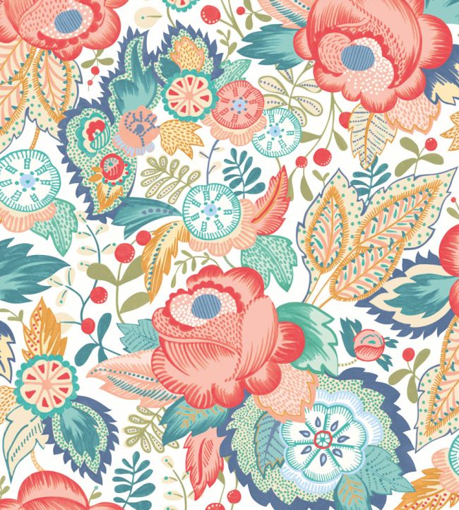 Emily Rose Wallpaper by Ohpopsi Petrol & Coral