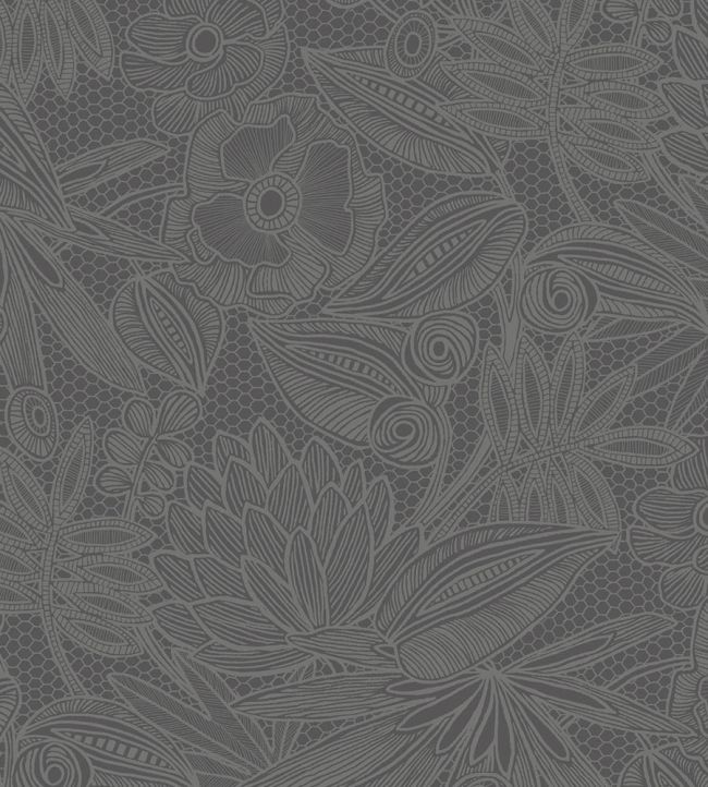 Floral Lace Wallpaper by Eijffinger Black/Grey