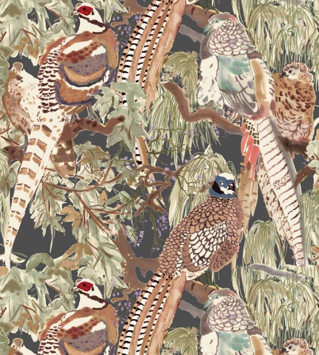 Game Birds Wallpaper by Mulberry Home Charcoal