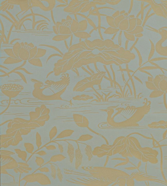 Heron & Lotus Flower Wallpaper by GP & J Baker in Eucalyptus Jane Clayton