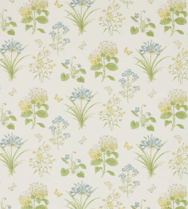 Harebells & Violets Fabric by Sanderson Lemon/Teal