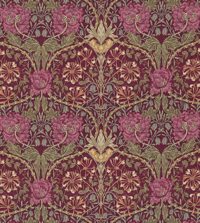 Honeysuckle & Tulip Fabric by Morris & Co Wine/Bayleaf
