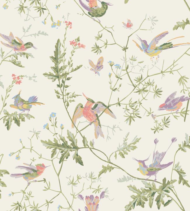 Hummingbirds Wallpaper by Cole & Son Soft Multi, Olive Green on White