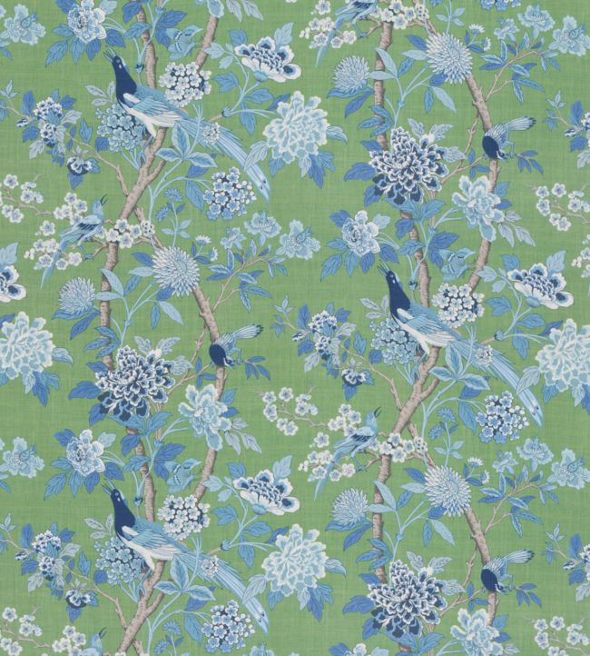 Hydrangea Bird Fabric in Emerald Blue by GP & J Baker | Jane Clayton
