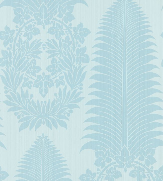 Marsden's Palm Damask Wallpaper by Zoffany Blue Stone