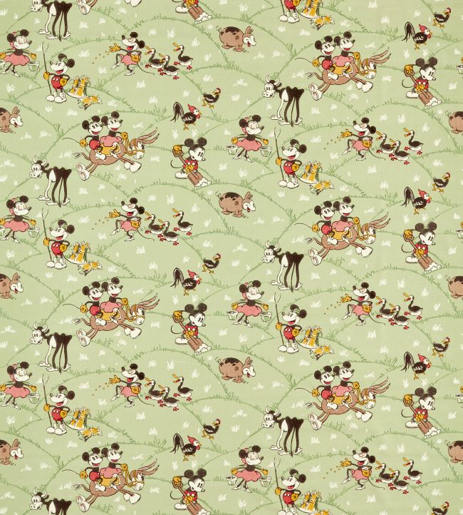 Mickey At the Farm Fabric by Sanderson Macaron Green