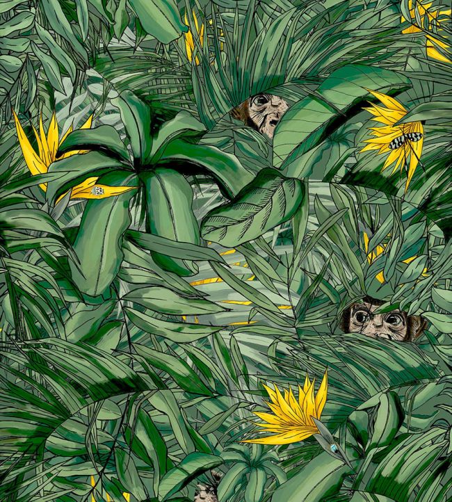 Monkey Forest Wallpaper by Brand McKenzie Dark Green / Yellow