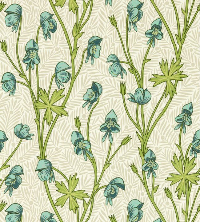 Monkshood Wallpaper by Morris & Co Aqua/Peashoot