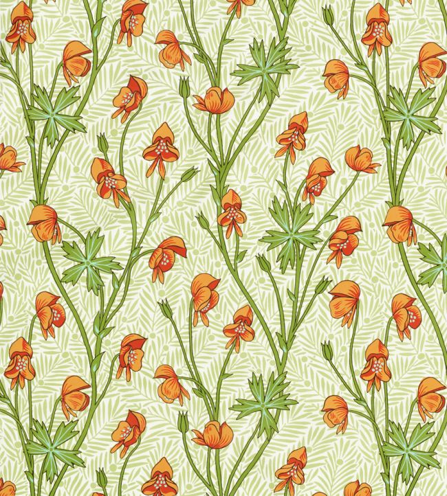 Monkshood Fabric by Morris & Co Tangerine/Sage