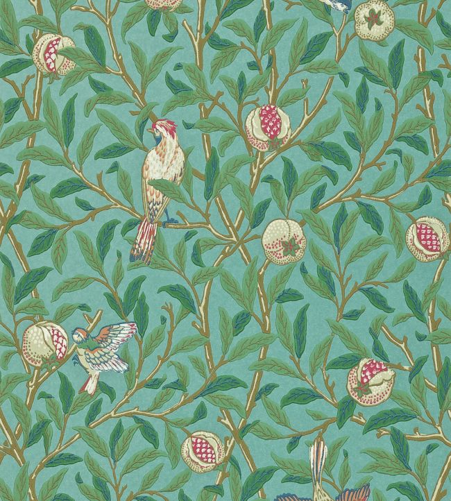 Bird & Pomegranate Wallpaper by Morris & Co Turquoise/Coral