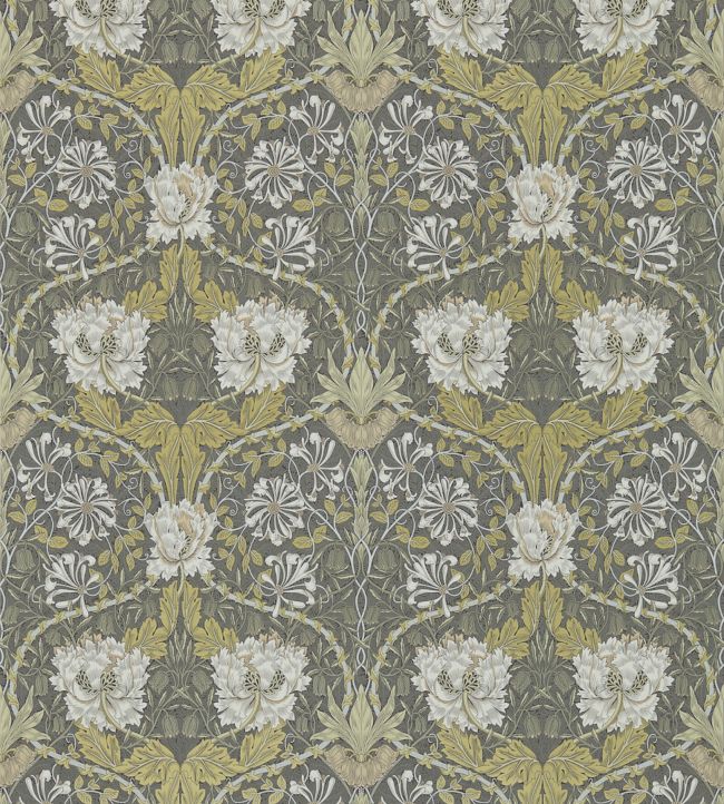 Honeysuckle & Tulip Wallpaper by Morris & Co Charcoal/Gold