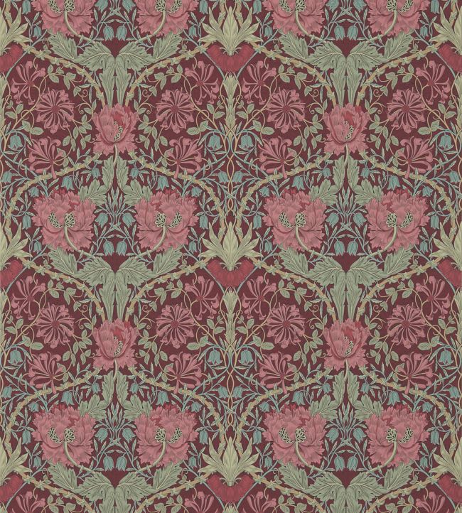 Honeysuckle & Tulip Wallpaper by Morris & Co Burgundy/Sage