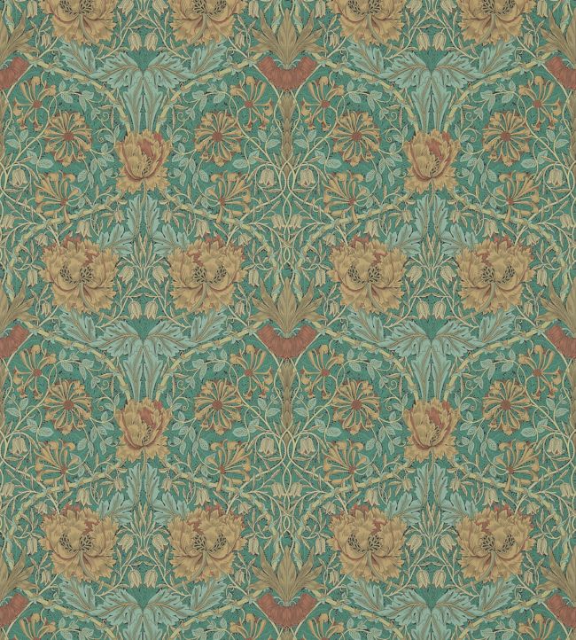 Honeysuckle & Tulip Wallpaper by Morris & Co Emerald/Russet