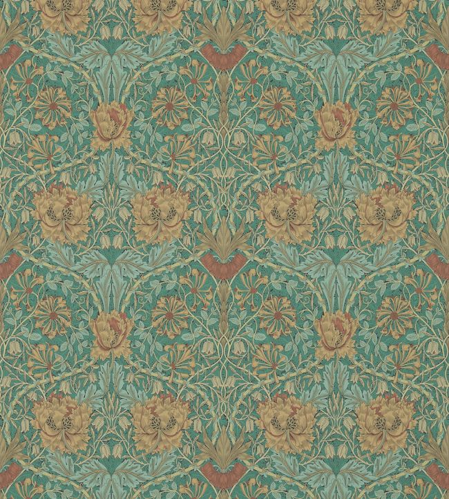 Honeysuckle & Tulip Wallpaper by Morris & Co Emerald/Russet