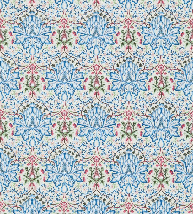 Artichoke Embroidery Fabric by Morris & Co Peacock/Cream