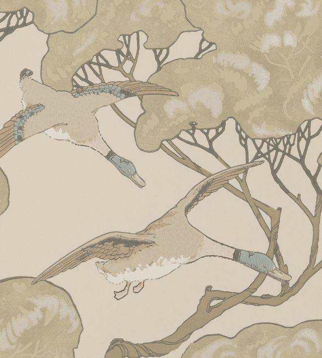 Flying Ducks Wallpaper by Mulberry Home Silver/Taupe