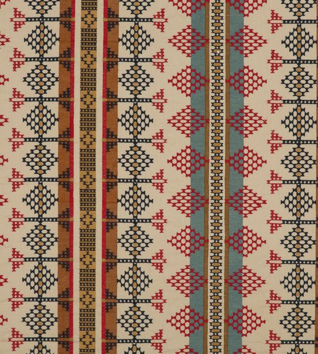 Saddle Blanket Fabric by Mulberry Home Indigo/Red