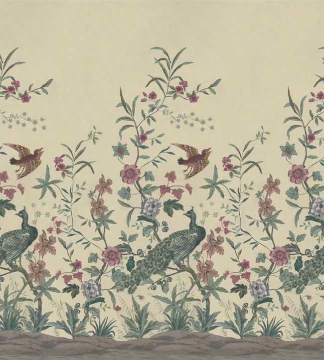 Peacock Toile Scene 1 Wallpaper mural in Parchment By John Derian for ...