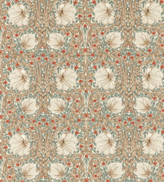 Pimpernel Fabric by Morris & Co Linen/Coral