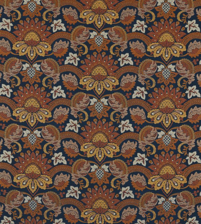 Pomegranate Velvet Fabric by Zoffany Indigo / Terracota