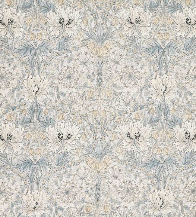 Pure Honeysuckle & Tulip Sheer Wide Width Fabric by Morris & Co Soft Blue/Linen