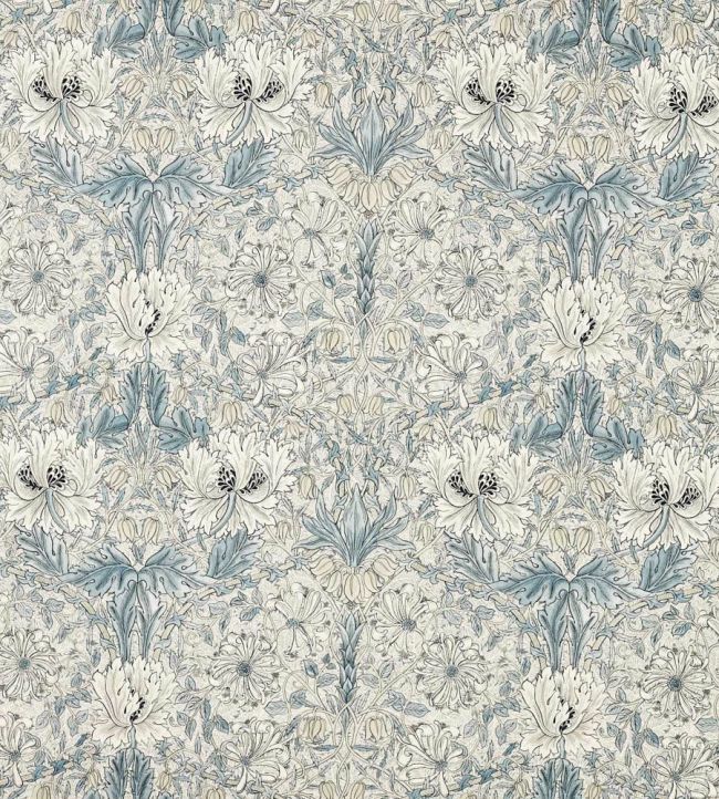 Pure Honeysuckle & Tulip Wide Width Fabric by Morris & Co Mineral Blue/Cream