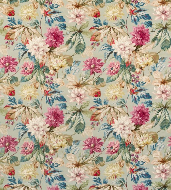 Dahlia And Rosehip Velvets Fabric by Sanderson Mulberry / Grey