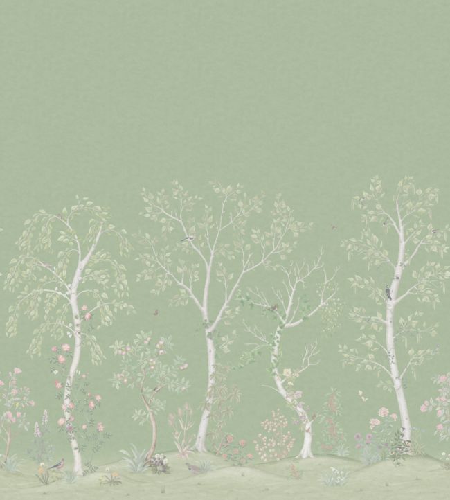 Seasonal Woods Silk Mural by Cole & Son Jade Silk