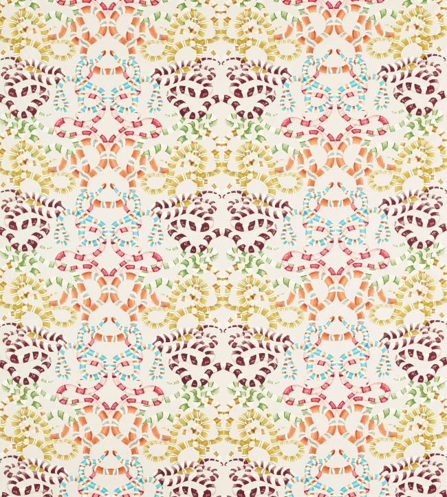 Serpenti Fabric by Harlequin Bleached Coral / Paprika / Positano / Azul