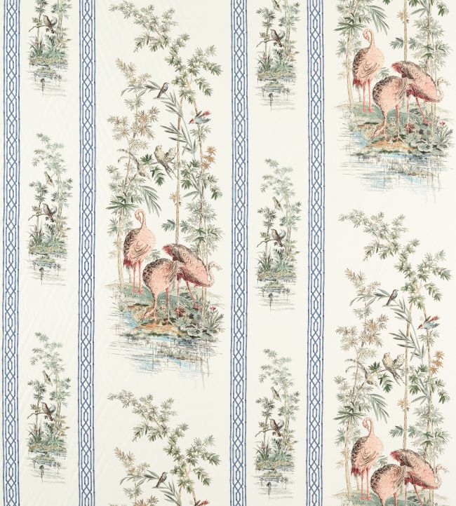 Storks & Thrushes Fabric by Zoffany Tuscan Pink / Cobalt