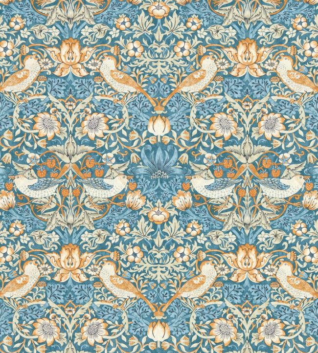 Strawberry Thief Wallpaper by Clarke & Clarke Denim/Spice