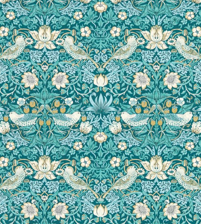 Strawberry Thief Wallpaper by Clarke & Clarke Teal