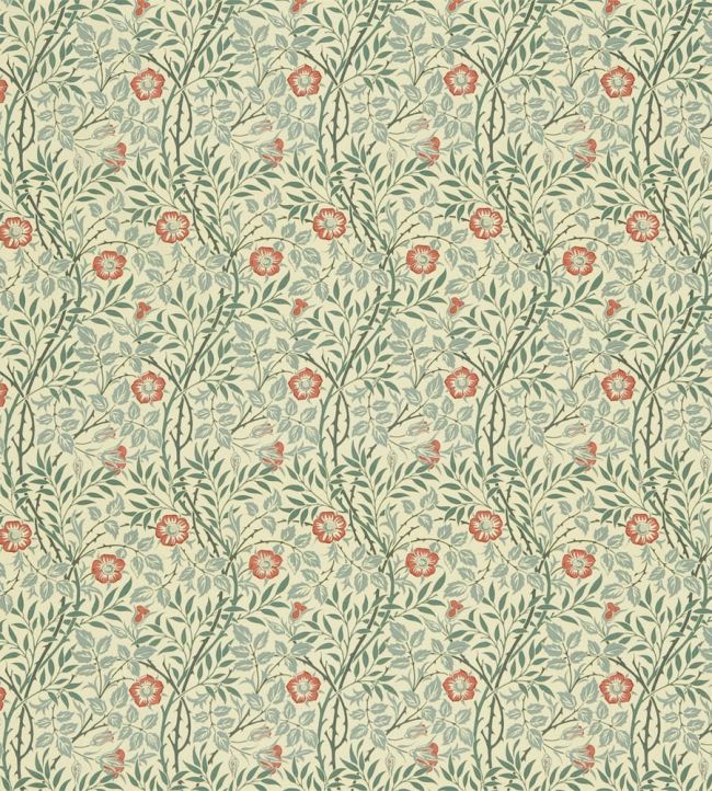 Sweet Briar Fabric by Morris & Co Green/Coral
