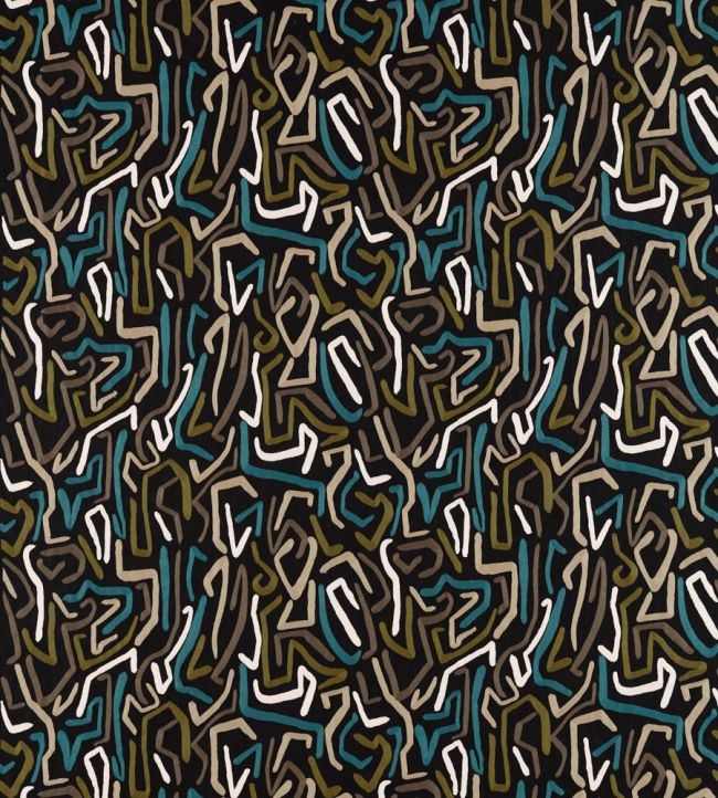 Synchronic Fabric by Harlequin Black Earth / Bleached Coral / Moss