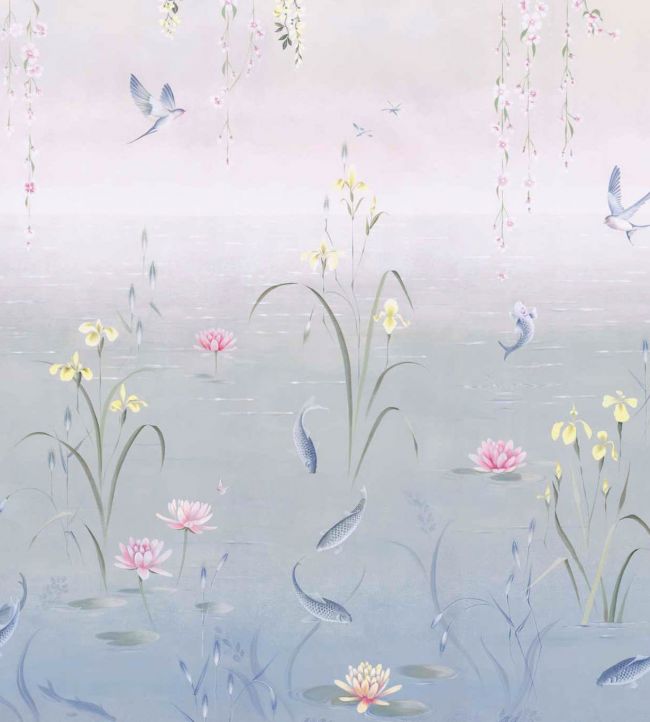 Water Garden Mural by Sanderson Soft Jade - Pink Blossom