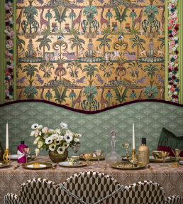 Afrika Kingdom Wallpaper by Cole & Son Olive Green & Spring Green on Metallic Bronze