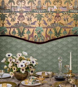 Afrika Kingdom Wallpaper by Cole & Son Olive Green & Spring Green on Metallic Bronze