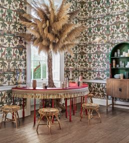 Afrika Kingdom Wallpaper by Cole & Son Olive Green & Spring Green on Cream