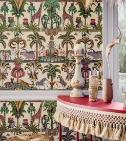 Afrika Kingdom Wallpaper by Cole & Son Olive Green & Spring Green on Cream