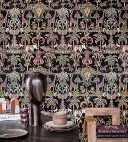 Afrika Kingdom Wallpaper by Cole & Son Olive Green & Spring Green on Black